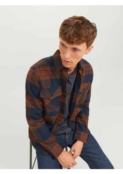 Jack & Jones Rahat Kesim Lacivert-Kahve Erkek Gömlek 12241533