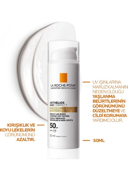 Roche Posay Anthelios Age Correct SPF50+ Yaşlanma Karşıtı Yüz Güneş Kremi 50 ml fiyatları