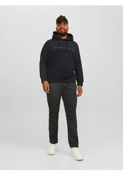 Jack & Jones Kapüşonlu Büyük Beden Siyah Erkek Sweatshirt 12243527