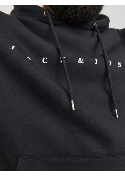 Jack & Jones Kapüşonlu Büyük Beden Siyah Erkek Sweatshirt 12243527