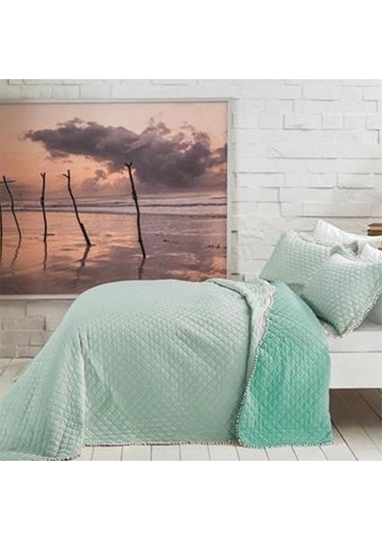 Genç Modası Çift Taraflı Yatak Örtüsü Seti Tek Kişilik Muse Mint-Yeşil