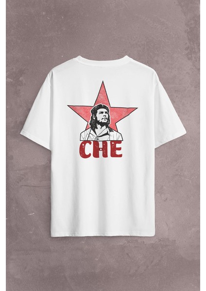 Ernosto Che Guevara Red Star Kırımızı Yıldız Sırt Ön Baskılı Oversize Tişört T-Shirt