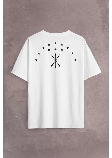 Adige Çerkes Bayrağı Adygea Circassian Flag Sırt Ön Baskılı Oversize Tişört T-Shirt