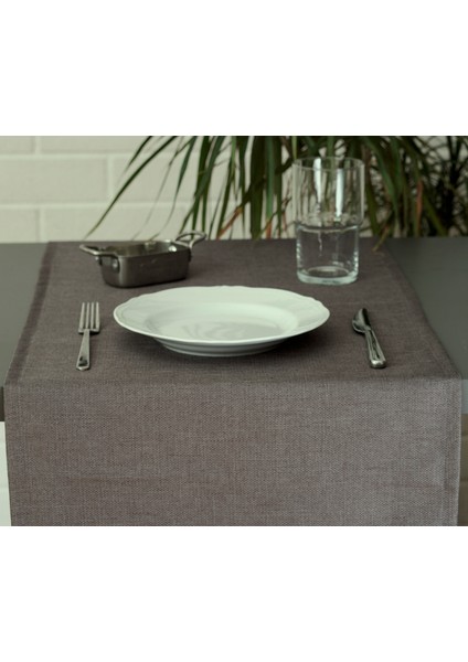 Düz Keten Koyu Gri Runner 40X140 cm