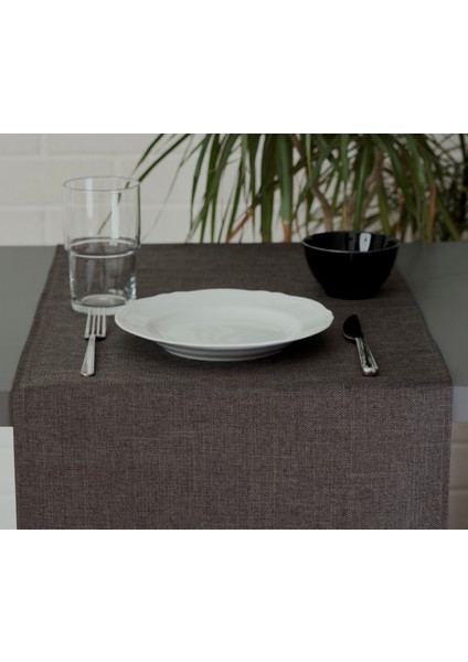 Düz Keten Füme Runner 40X140 cm