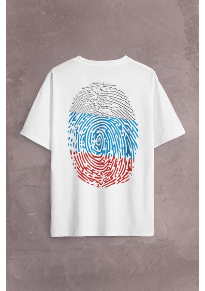 Fransa Bayrağı Damgası Parmak Izi Sırt Ön Baskılı Oversize Tişört T-Shirt