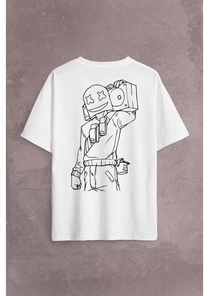Dj Marshmello Marsh Mello Fortnite Sırt Ön Baskılı Oversize Tişört T-Shirt