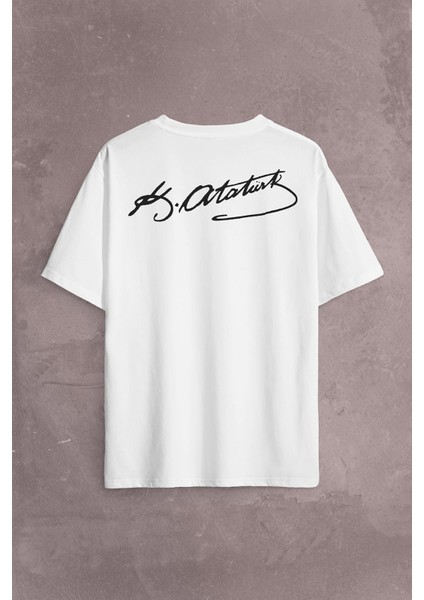 Mustafa Kemal Atatürk Imzası Imza 10 Kasım Sırt Ön Baskılı Oversize Tişört T-Shirt fiyatları