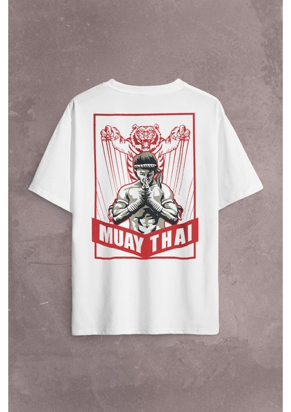 Muay Thai Tiger Muaythai Kick Boks Boxing Uzak Doğu Sırt Ön Baskılı Oversize Tişört T-Shirt