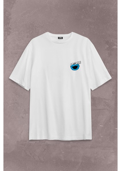 Cookie Kurabiye Canavarı Susam Sokağı Sırt Ön Baskılı Oversize Tişört T-Shirt