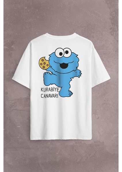 Cookie Kurabiye Canavarı Susam Sokağı Sırt Ön Baskılı Oversize Tişört T-Shirt