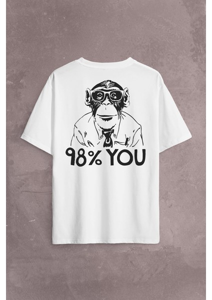 Insan Evrim Şempanze %98 Chimp Evolution Dna Sırt Ön Baskılı Oversize Tişört T-Shirt
