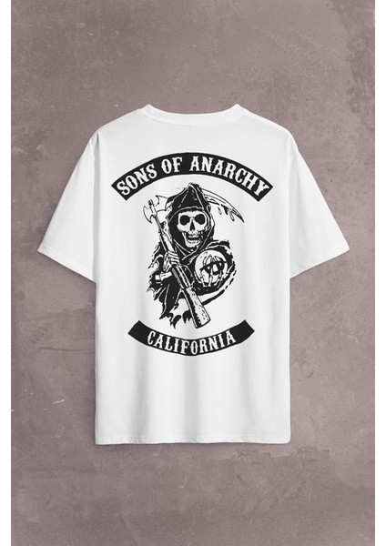 Sons Of Anarchy California Skull Hayalet Sırt Ön Baskılı Oversize Tişört T-Shirt