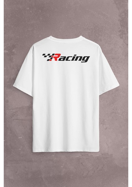 Racing Formula1 Araba Yarışı Motor Drag Sırt Ön Baskılı Oversize Tişört T-Shirt