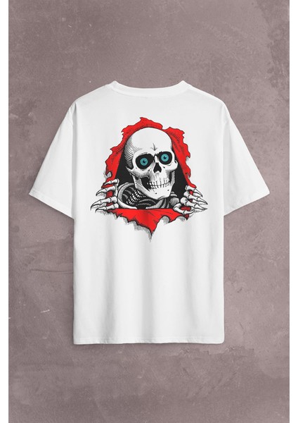 Powell Peralta Skull Kuru Kafa Skeleton Mavi Göz Sırt Ön Baskılı Oversize Tişört T-Shirt fiyatları