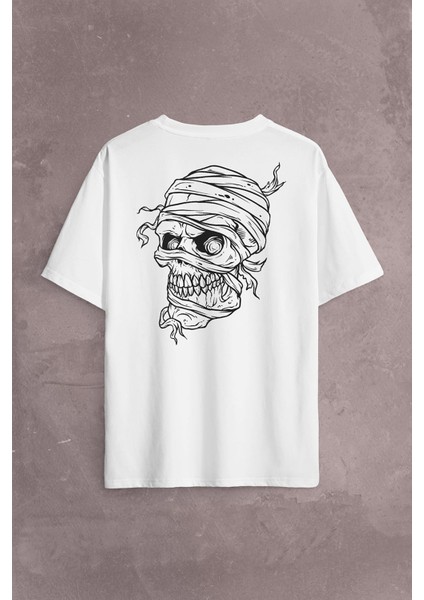 Skull Korsan Kuru Kafa Rock Zafer Işareti Metallica Sırt Ön Baskılı Oversize Tişört T-Shirt fiyatları