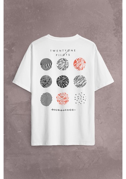 Twenty One Pilots Logo Stressed Sırt Ön Baskılı Oversize Tişört T-Shirt