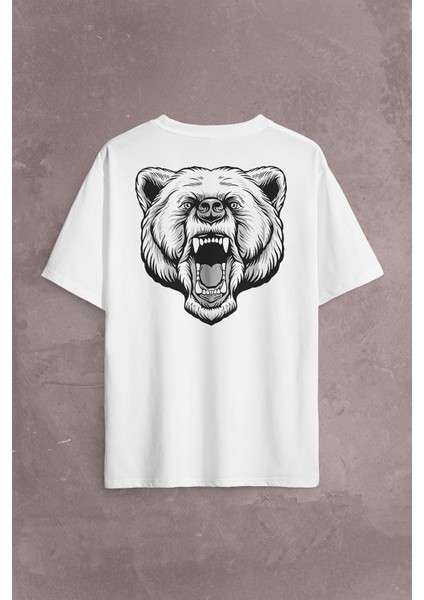 Angry Bear Head Kızgın Ayı Kafa Sırt Ön Baskılı Oversize Tişört T-Shirt fiyatları