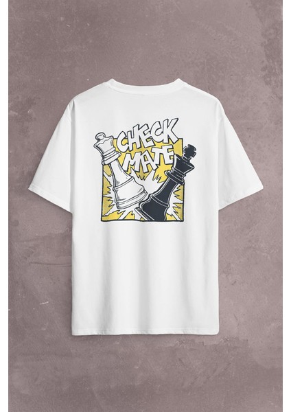 Şah Mat Satranç Check Mate Chess Kral Kralıçe Gambit Sırt Ön Baskılı Oversize Tişört T-Shirt