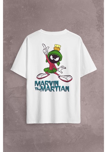Marvin The Martian Marslı Marvin Çizgi Film Sırt Ön Baskılı Oversize Tişört T-Shirt