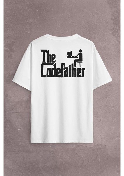 The Codefather Godfather Bilgisayar Code Korsan Hacker Yazılımcı Sırt Ön Baskılı Oversize Tişört T-Shirt