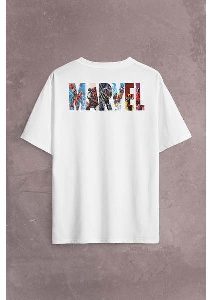 Marvel Spiderman Hulk Deadpool Iron Man Sırt Ön Baskılı Oversize Tişört T-Shirt