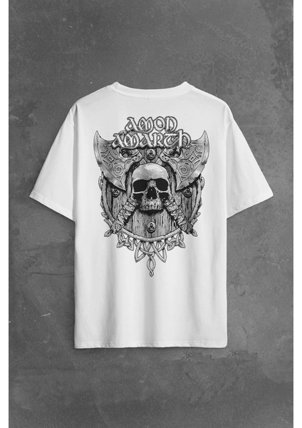Amon Amarth Skull Logo Kuru Kafa Sırt Ön Baskılı Oversize Tişört T-Shirt fiyatları