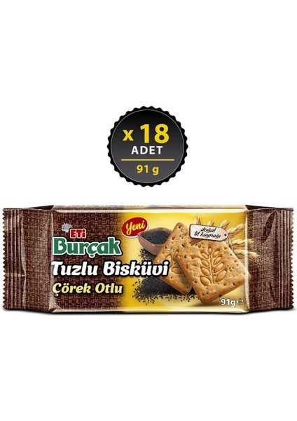 Burçak Çörek Otlu Tuzlu Bisküvi 91 gr x 18 Adet