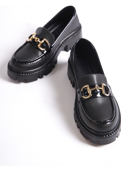MB1180-S Kalın Taban Siyah Kadın Tokalı Kolej Loafer fiyatları