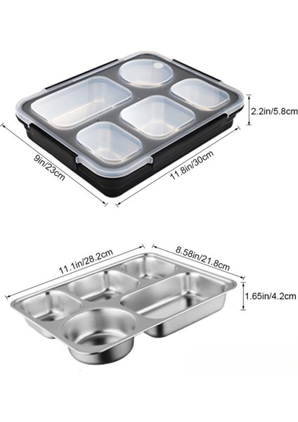 Bento 1600ML Lunchbox Yeni Koleksiyon Tek Katlı 5 Bölmeli Çelik Sefer Tası Yemek Kutusu