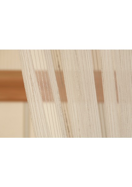 Çizgili Şantuklu Keten Tül Bej Rengi 1-2 Seyrek Pile 300X260 modelleri