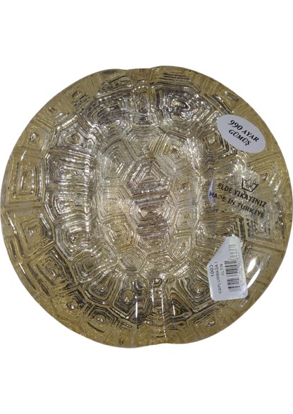 Kaplumbağa Cam Küllük Altın Renk 990 Ayar Gümüş Elde Yıkanabilir