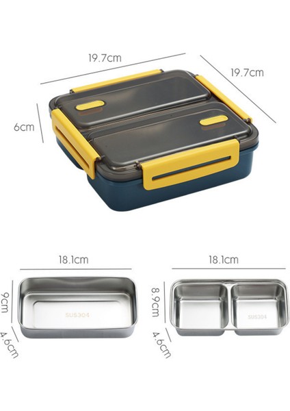 Bento 950ML Lunchbox Yeni Koleksiyon Tek Katlı 3 Bölmeli Çelik Sefer Tası Yemek Kutusu