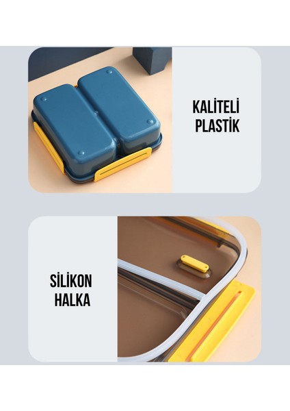 Bento 950ML Lunchbox Yeni Koleksiyon Tek Katlı 3 Bölmeli Çelik Sefer Tası Yemek Kutusu