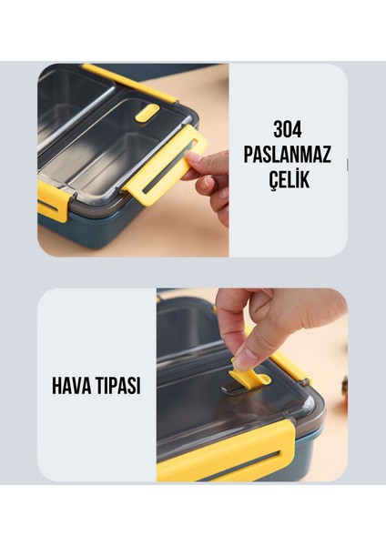 Bento 950ML Lunchbox Yeni Koleksiyon Tek Katlı 3 Bölmeli Çelik Sefer Tası Yemek Kutusu