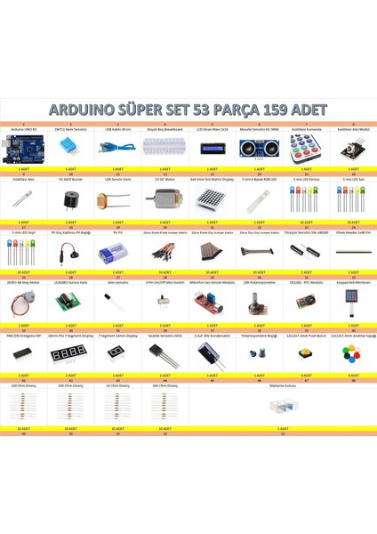 Arduino Süper Set 45 Parça 159 Adet modelleri