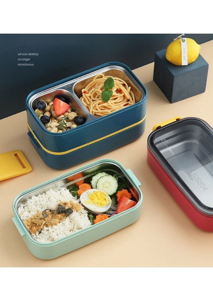 Bento 1400ML Lunchbox Yeni Koleksiyon Iki Katlı 2 Bölmeli Çelik Sefer Tası Yemek Kutusu