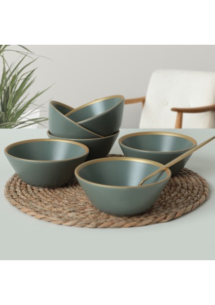 Mat Yeşil Gold File Hitit Çorba Kasesi 14 cm 6 Adet 322