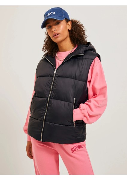 Kapüşonlu Siyah Kadın Yelek 12238269