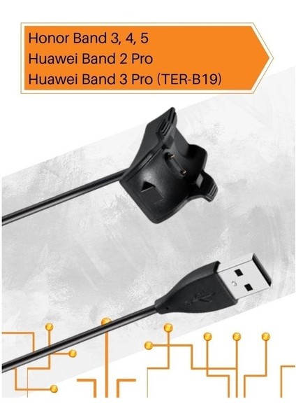 Huawei Band 2 Pro/3 Pro/4 Pro Uyumlu Yüksek Kalite Manyetik USB Şarj Kablosu (Siyah)