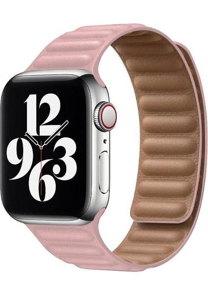 Apple Watch 3-4-5-6-7-8-Se (38-40-41MM) Uyumlu Deri Görünümlü Mıknatıslı Dilimli Kordon Kayış