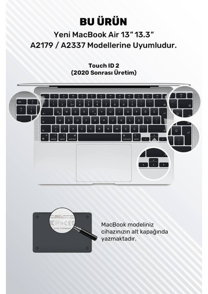 Macbook Air 2020 13 Inc M1 A2337 / A2179 Uyumlu Türkçe Q Klavye Slim Klavye Koruyucu Kılıf