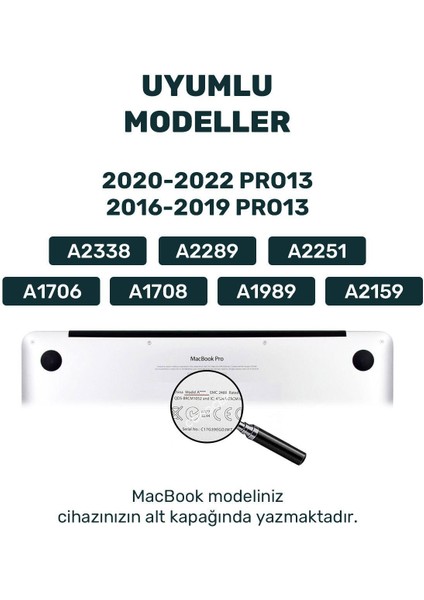 Macbook Pro 13 M1 M2 2016-2019 A1706/A1708/A1989/A2159 Kapak Koruma Kılıf