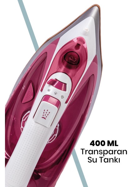 Masterjet 2600 Watt Seramik Ağır Taban Teknolojisi ile Kolay Kırışık Gideren 180 gr Şok Buharlı Ütü