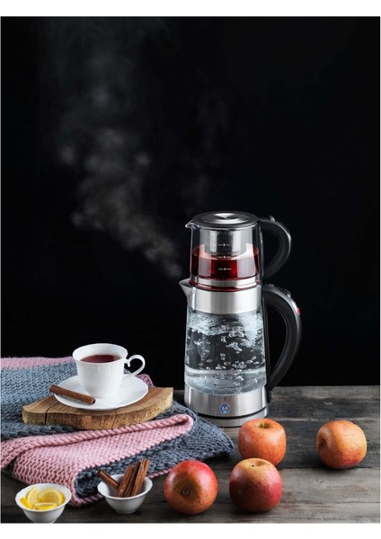 Gourmemaxx Cam Çay Makinesi Kettle 4 Parça Şeffaf fiyatları