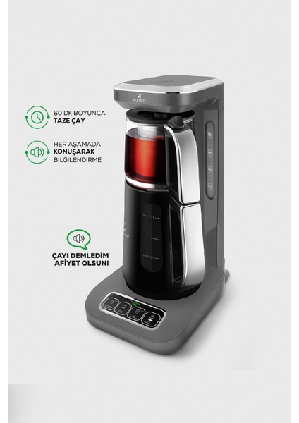 Çaysever Robotea Pro 4in1 Konuşan Otomatik Su Isıtıcı Çay ve Filtre Kahve Makinesi Space Gray