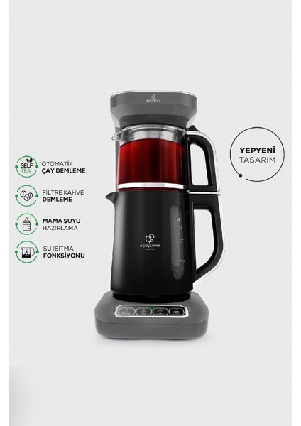 Çaysever Robotea Pro 4in1 Konuşan Otomatik Su Isıtıcı Çay ve Filtre Kahve Makinesi Space Gray