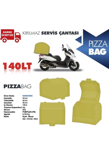 Motosiklet Pizza Taşıma Çantası 140 Litre Sarı