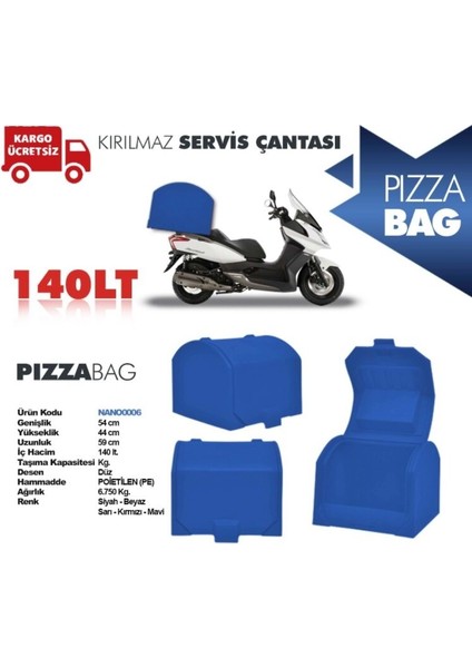 Motosiklet Pizza Taşıma Çantası 140 Litre Mavi