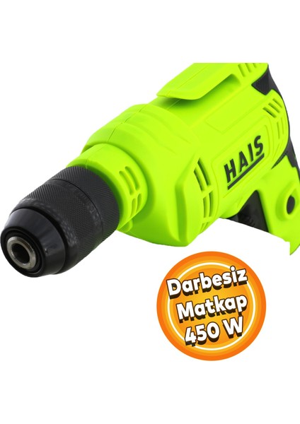 Haıs 6110 Darbesiz Elektirikli Matkap 10 mm Mandren Delici 450W Yeşil